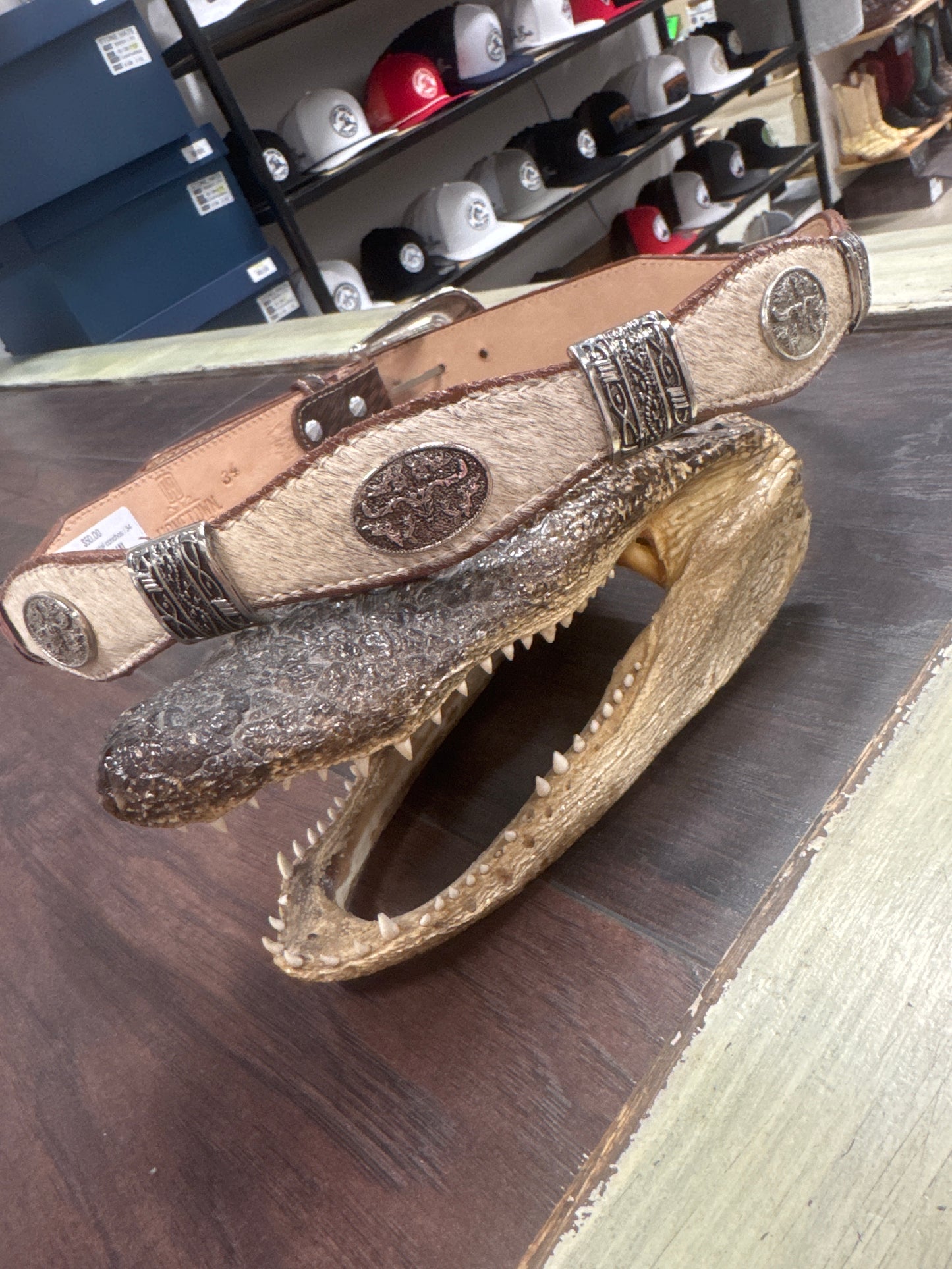 Cowhide belt metal conchos