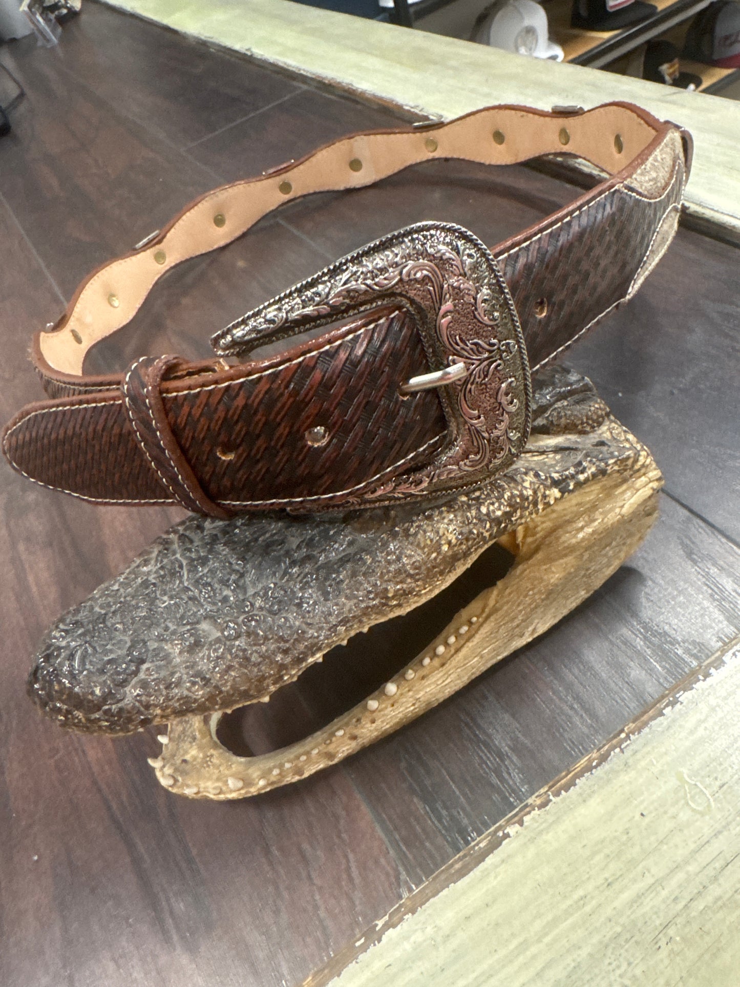Cowhide belt metal conchos