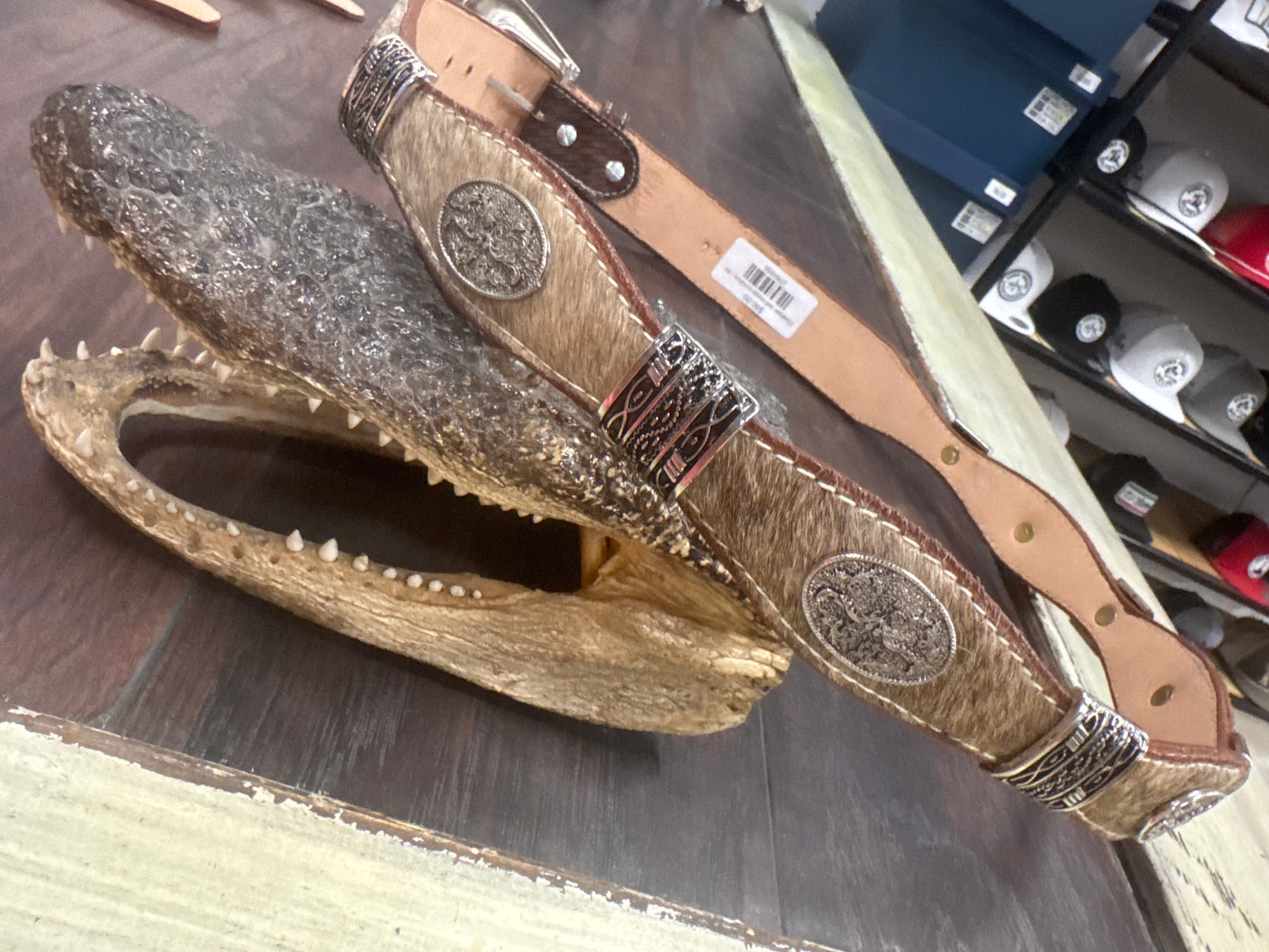 Cowhide belt metal conchos
