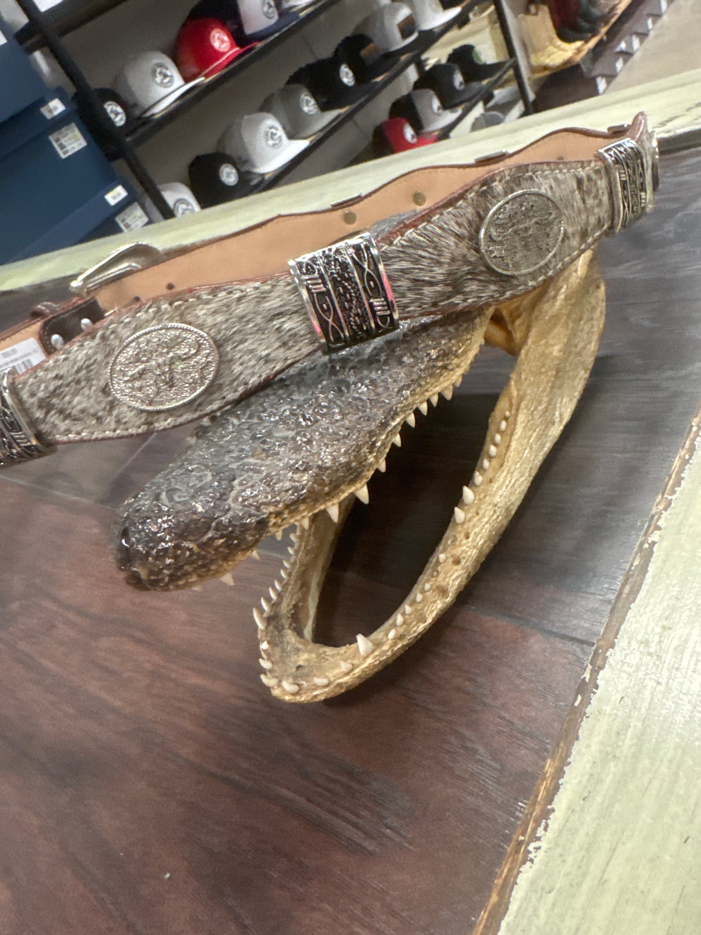 Cowhide belt metal conchos