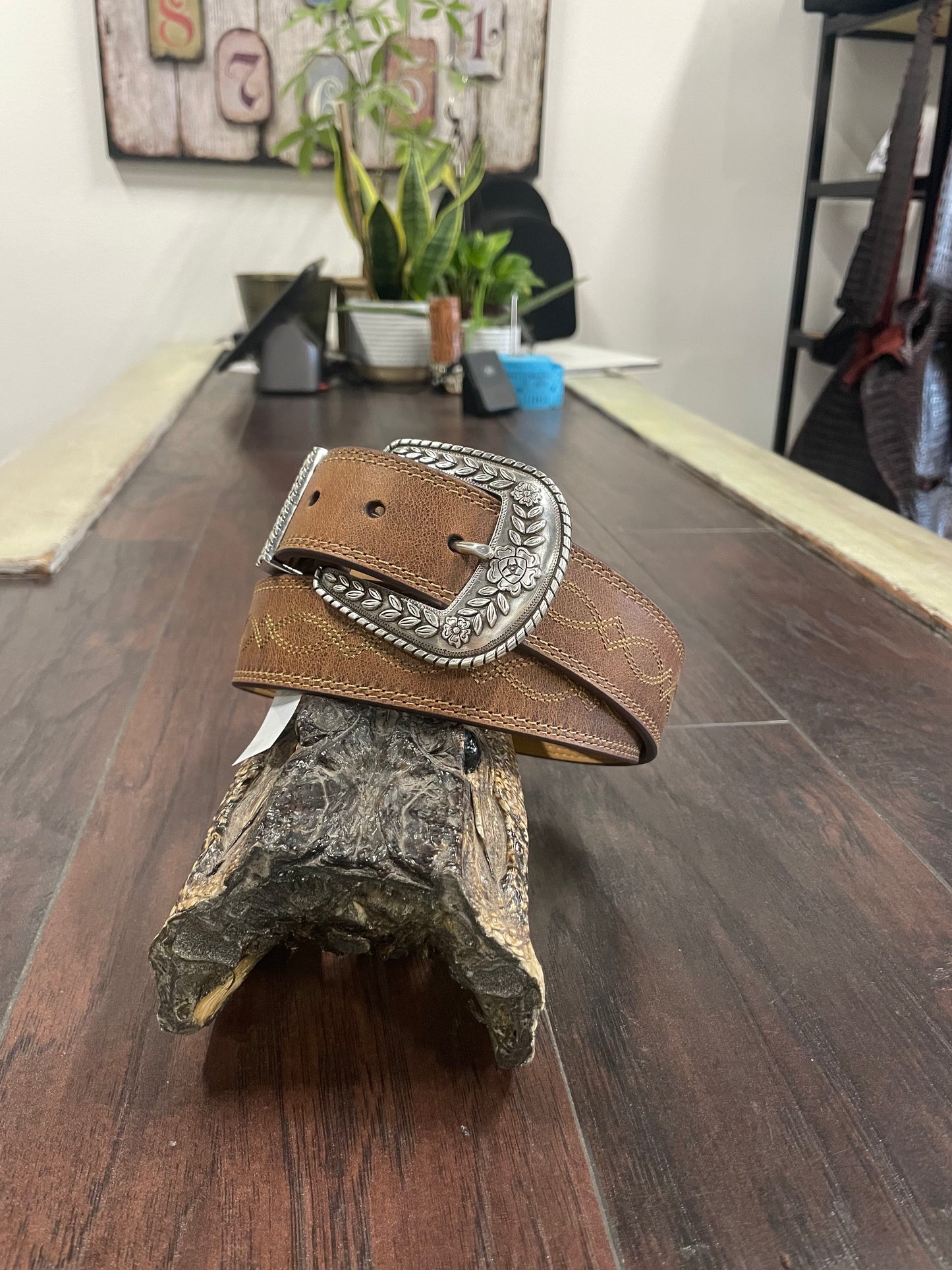 Ariat Brown Leather Boot Stitched Belt