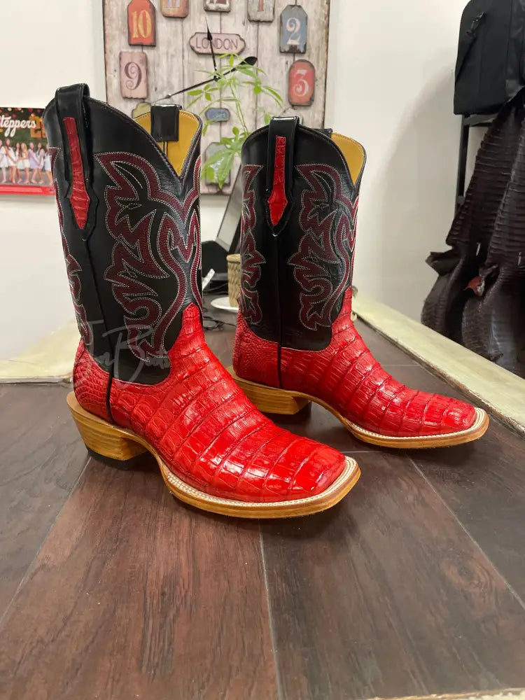 Caiman Belly- Red - 8.5 EE - Cowboy boots