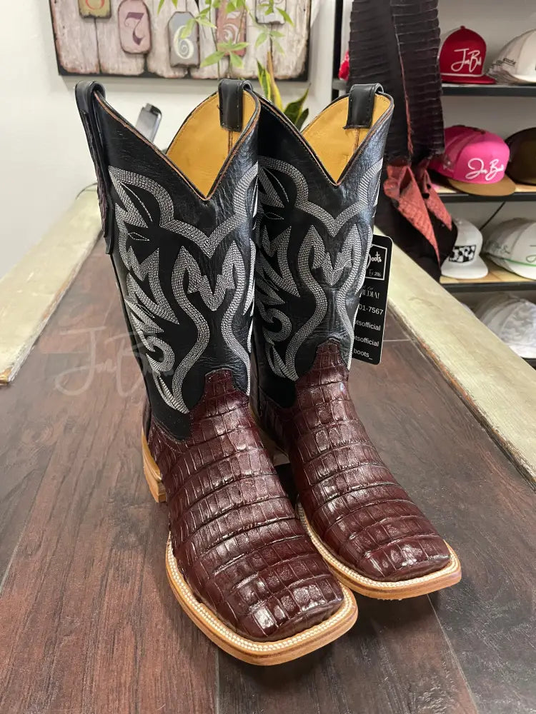 Caiman Belly- Wine - 7 1/2 EE - Cowboy boots