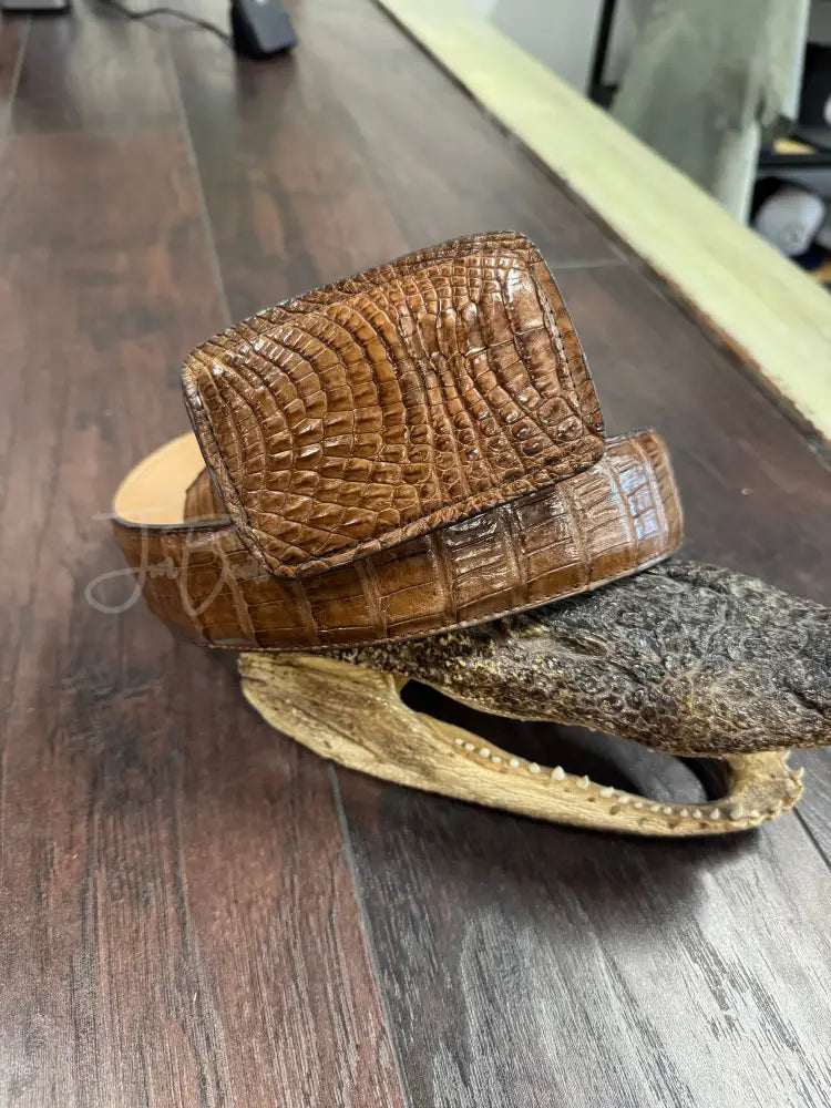 Caiman Belt- Waxy Cigar - 1 3/4 inch width with matching buckle / 42