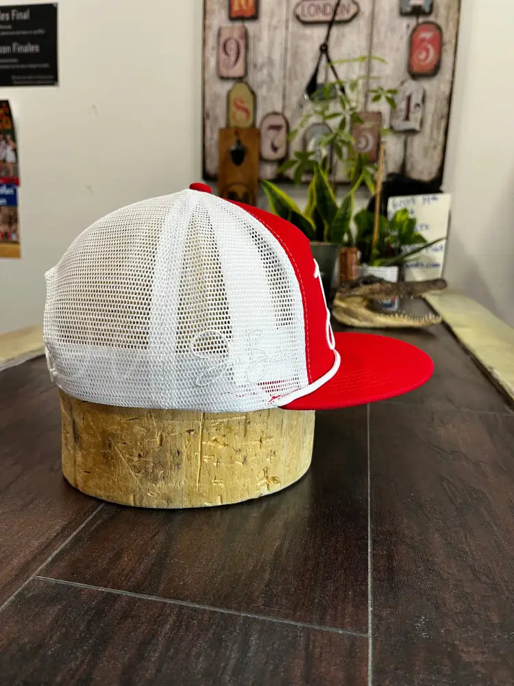 JM Signature Logo- White on Red Hats