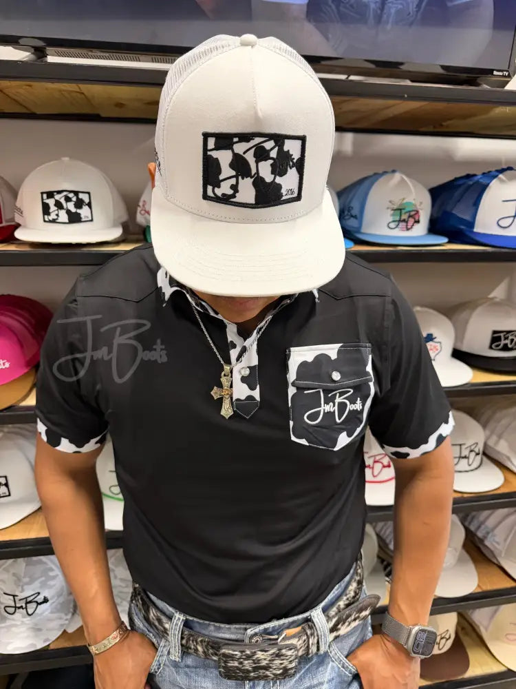 JM Signature Polo-Black Cow Print