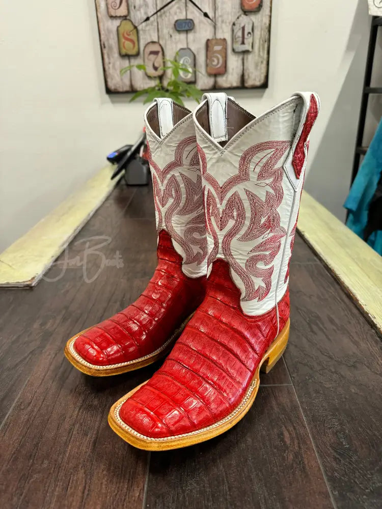 Ladies Caiman Belly- Red Size 8 - 8 EE - Cowboy boots