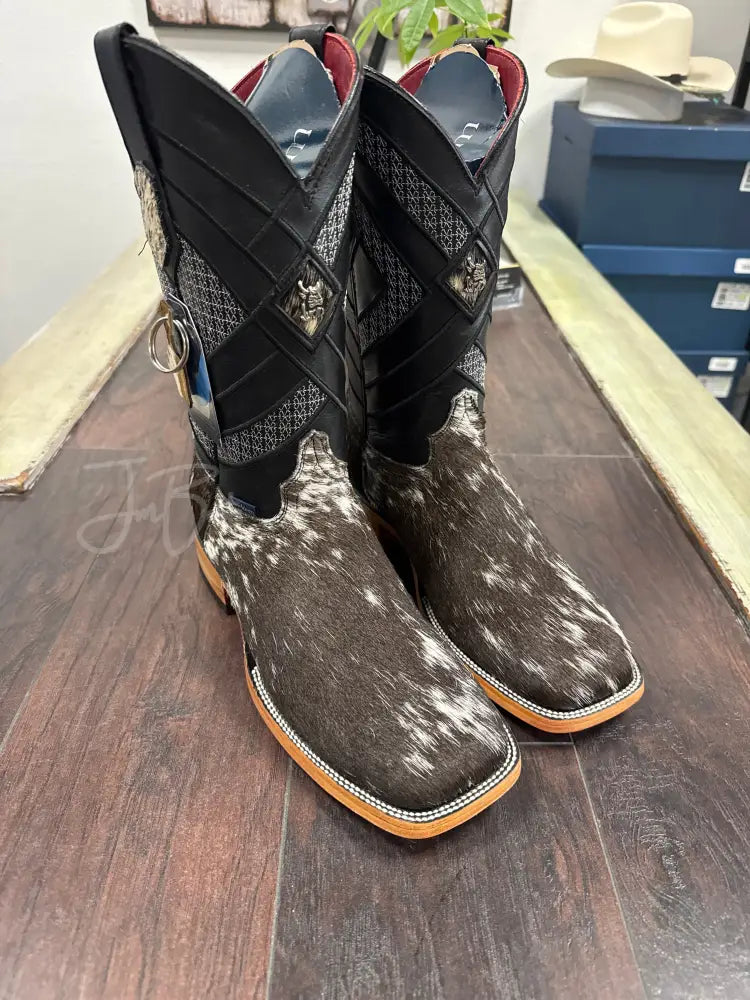 Men’s Rock’Em Cowhide bl/wh - 8.5 / EE - Cowboy boots