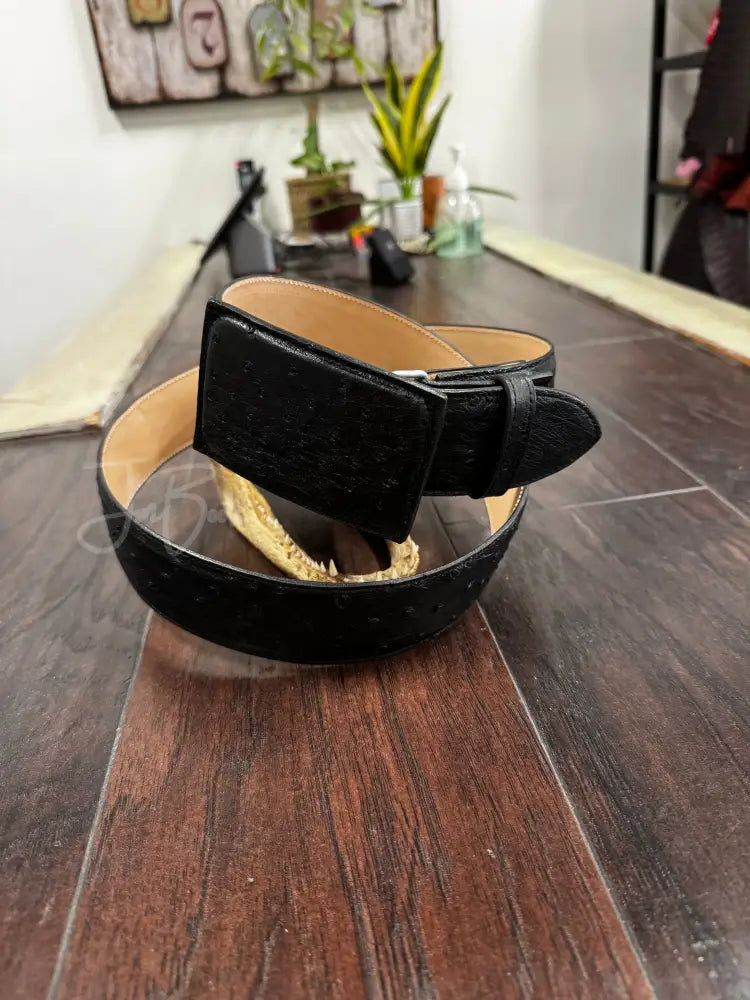 Ostrich Belt- matte black - 2” Size 42