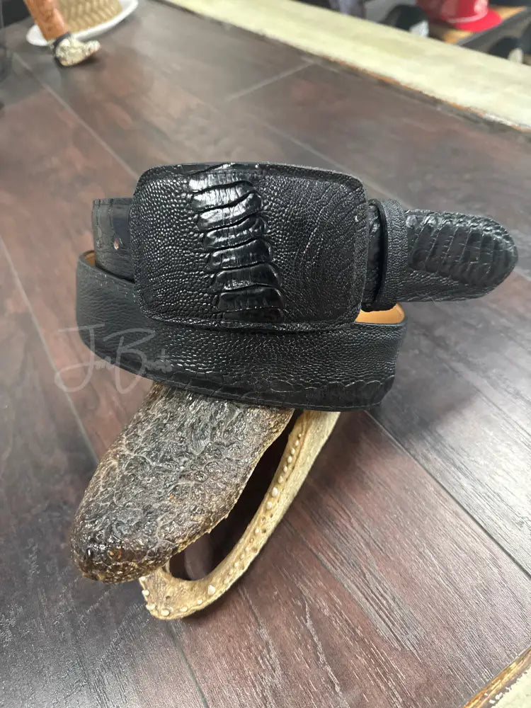 Ostrich Leg Belt- black - 1 3/4 inch width with matching buckle / 38