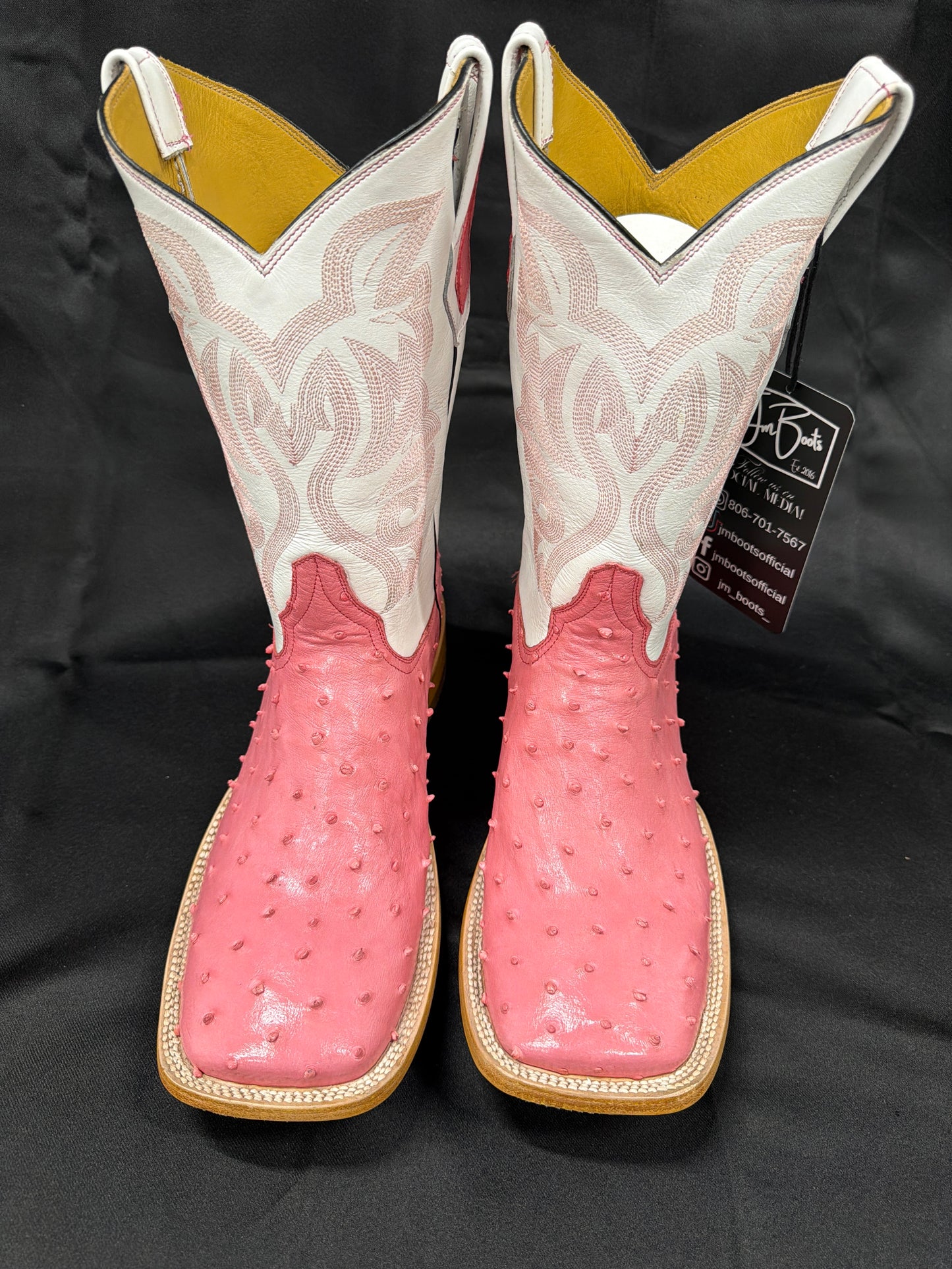 Men’s pink exotic ostrich leather boots