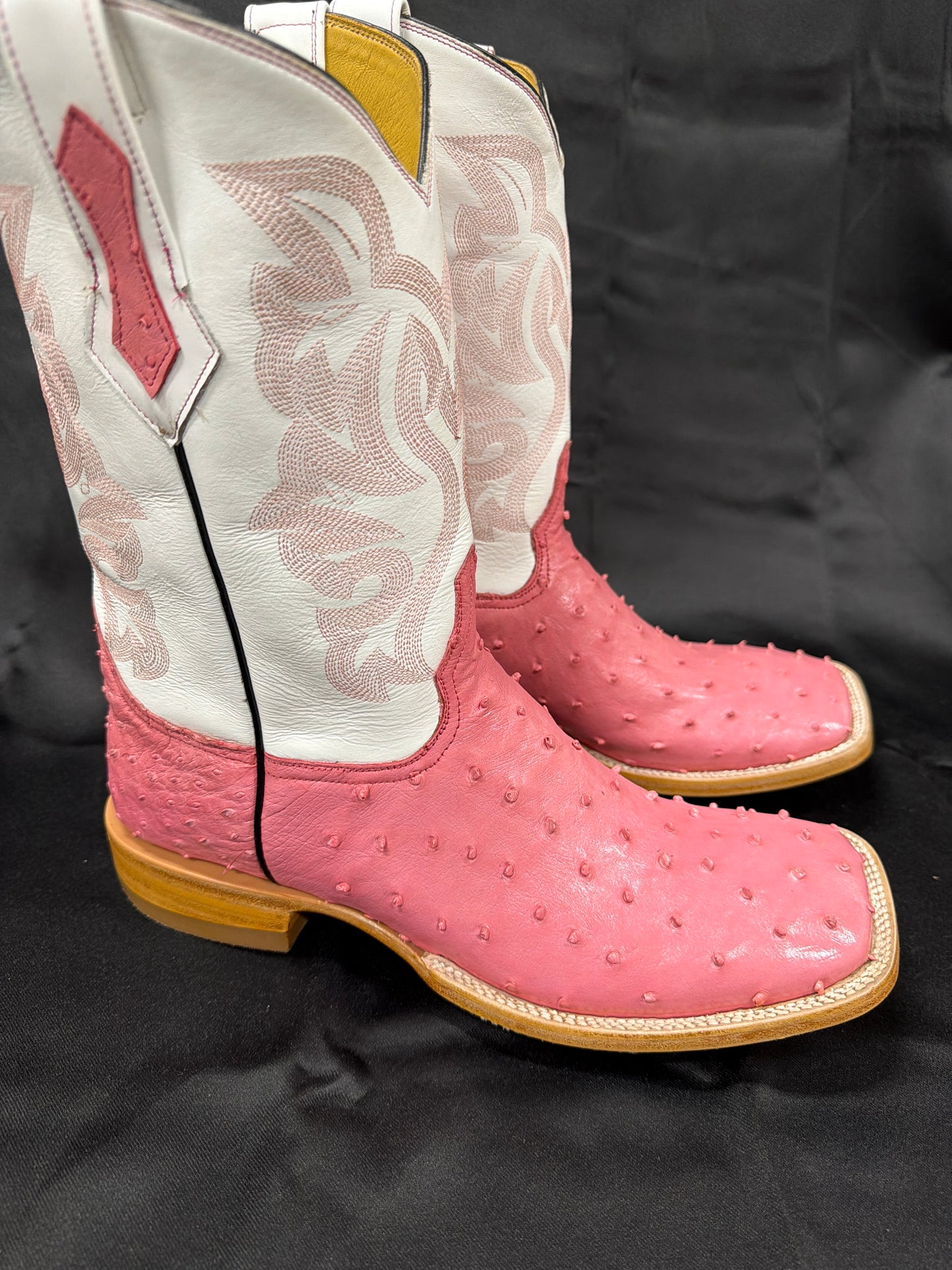 Men’s pink exotic ostrich leather boots