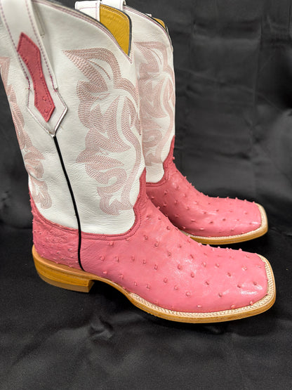 Men’s pink exotic ostrich leather boots