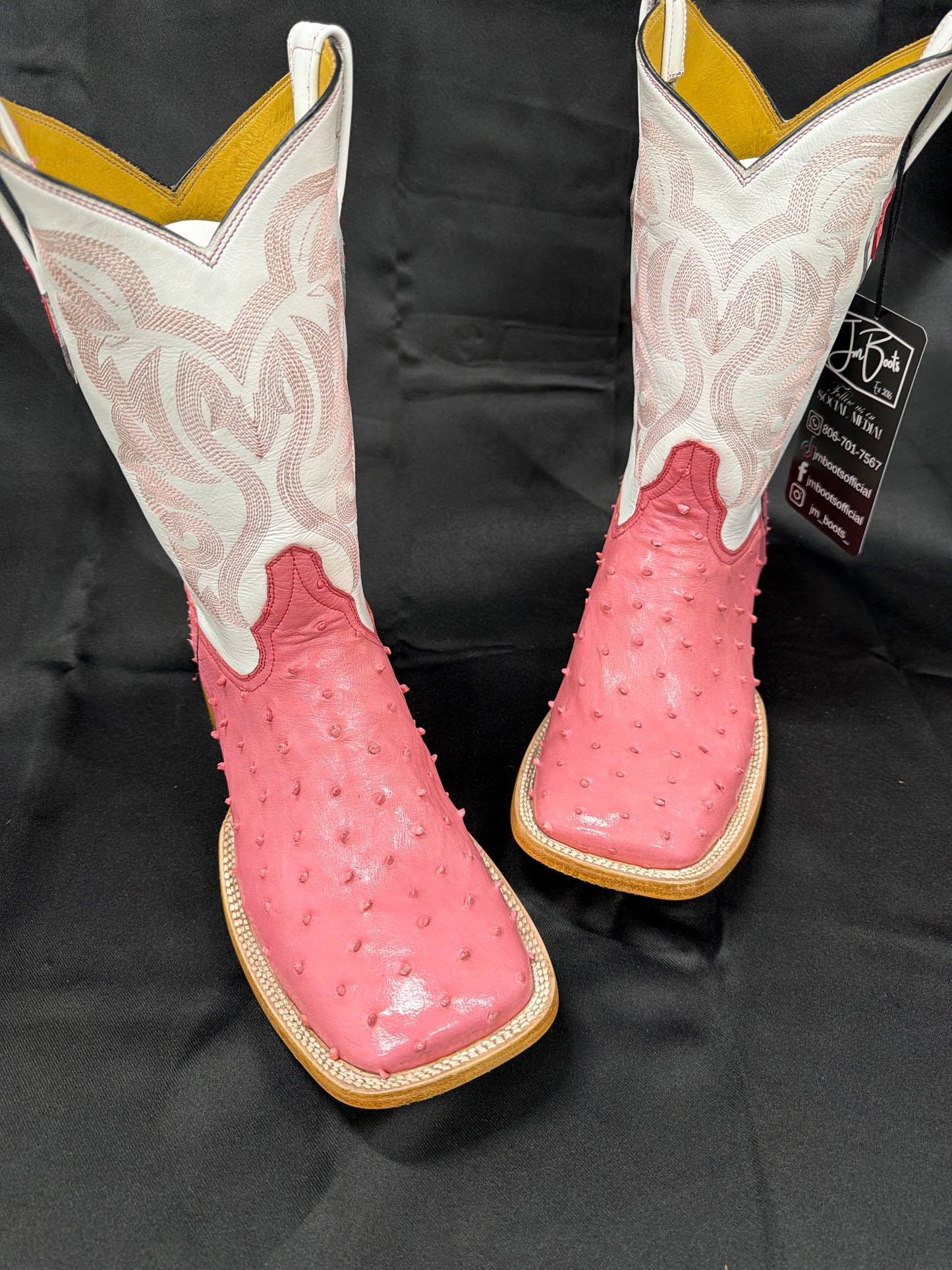 Men’s pink exotic ostrich leather boots