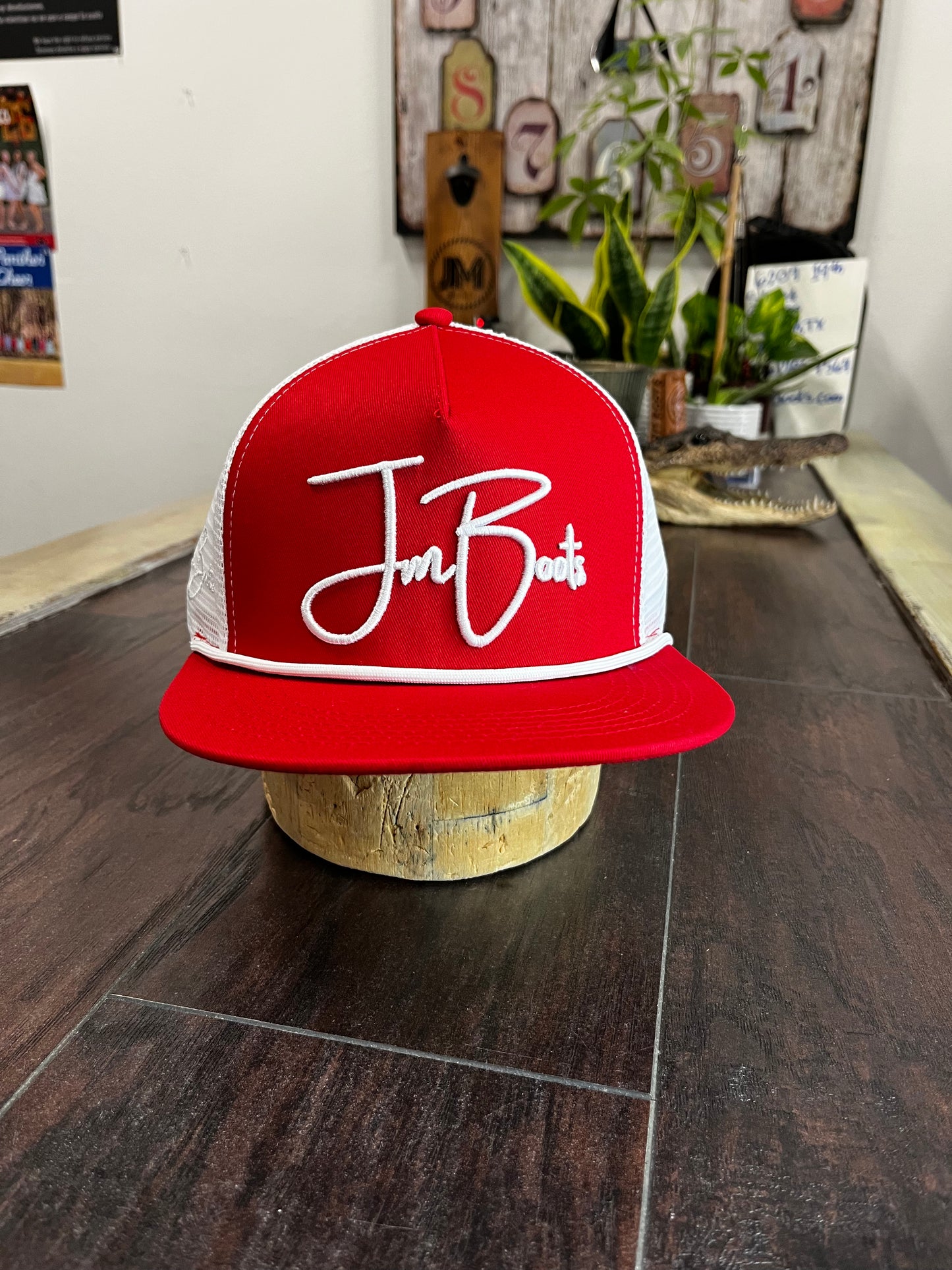 JM Signature Logo- White on Red
