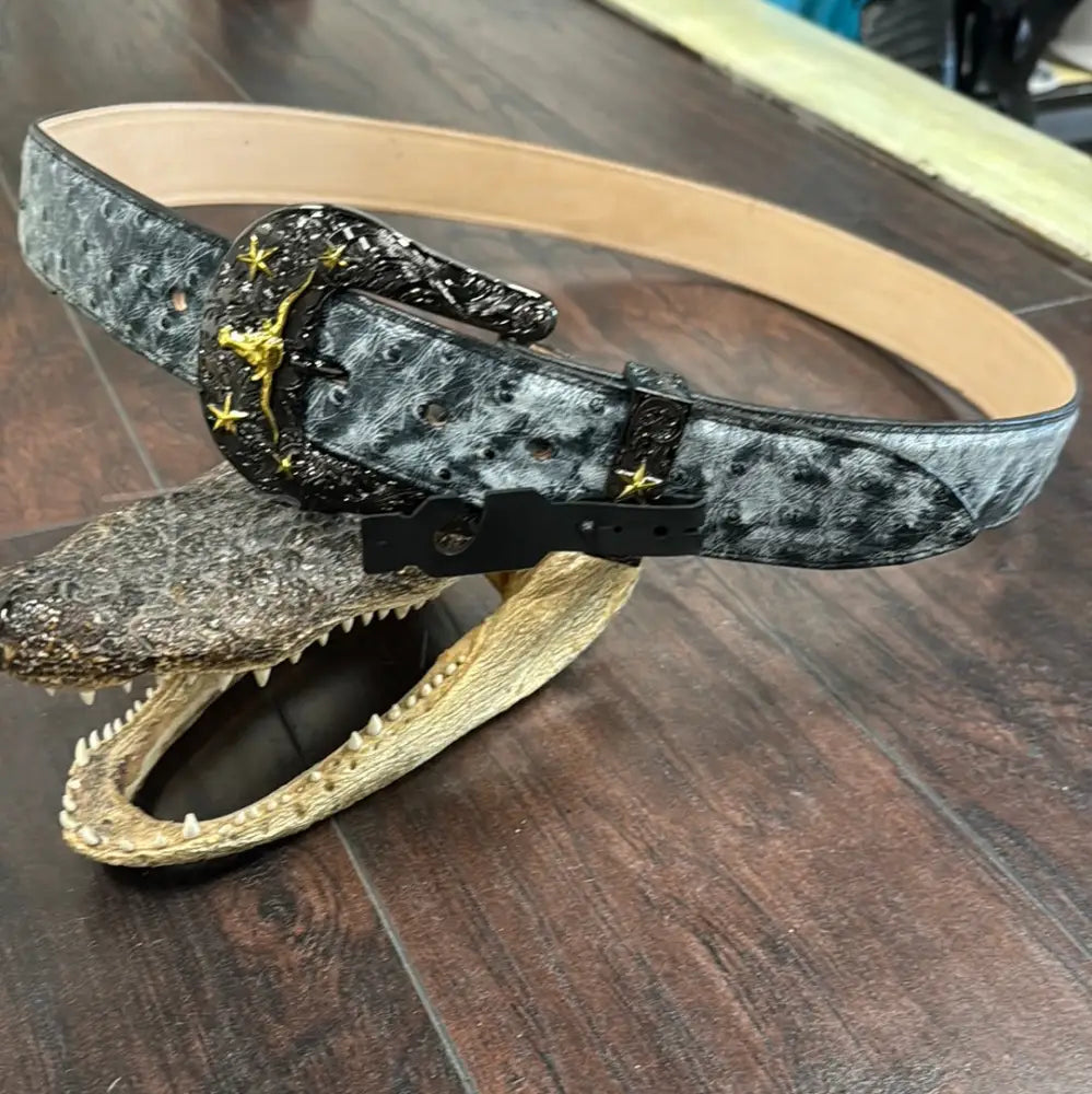 Belt OS Black Rio Grande - 1 1/2” - Sz 42 metal buckle - Exotic- Belt