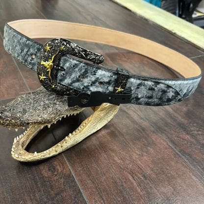 Belt OS Black Rio Grande - 1 1/2” - Sz 42 metal buckle - Exotic- Belt