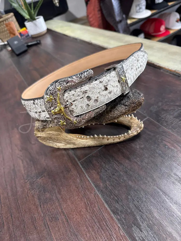 Belt Python Natural - 1 1/2” Sz 38 metal buckle - Exotic- Belt