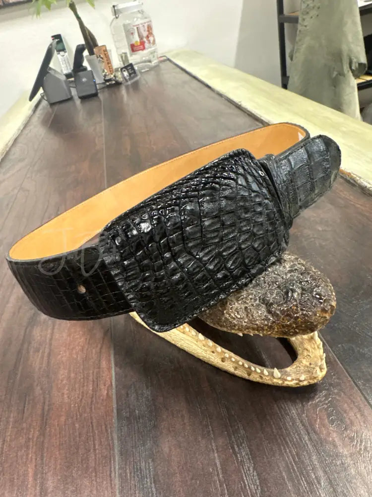 Black Caiman Belt - Sz 36- 1 3/4 matching buckle - belt
