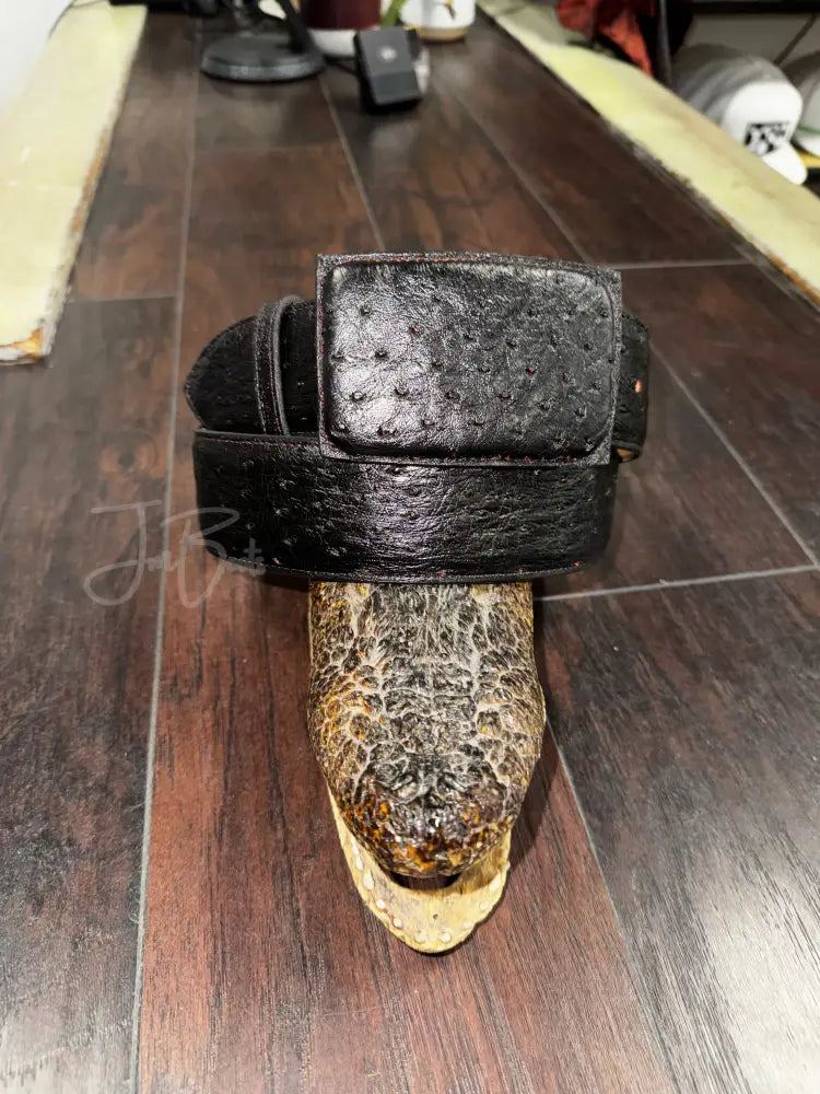 Black Cherry Ostrich belt