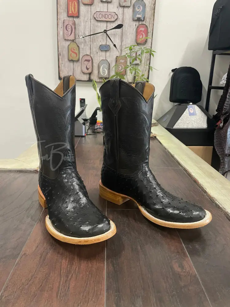 Black Ostrich boots- Round Toe 11 EE Boots