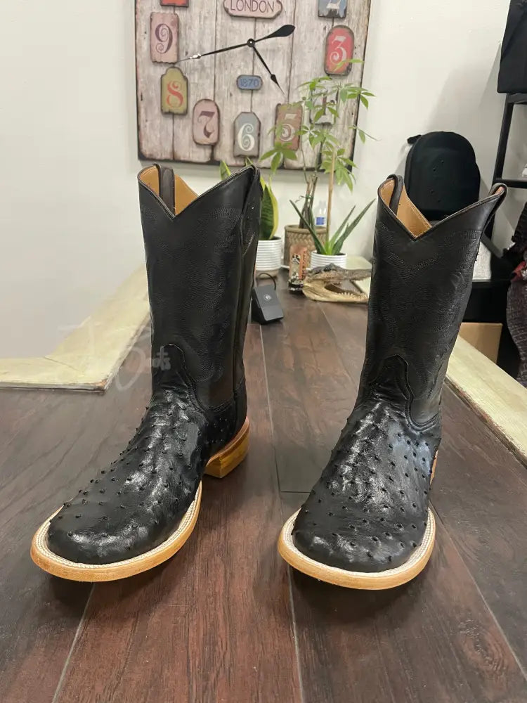 Black Ostrich boots- Round Toe 11 EE Boots