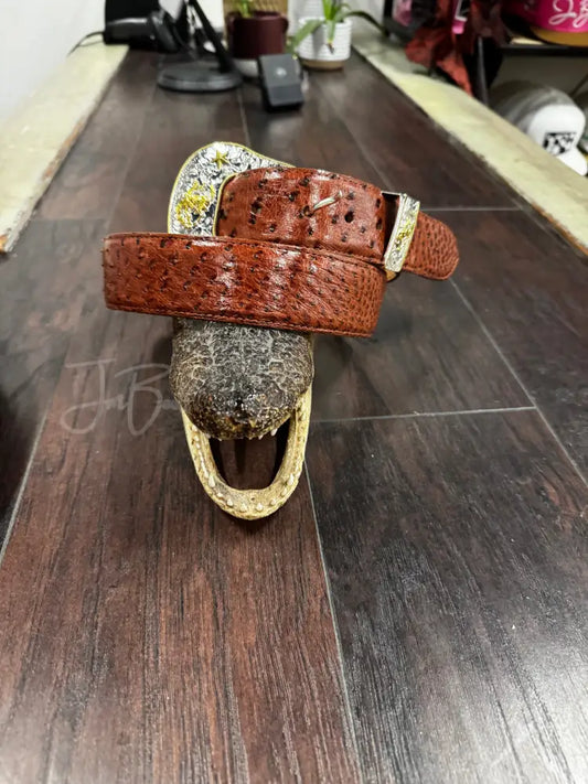 Brandy Ostrich belt