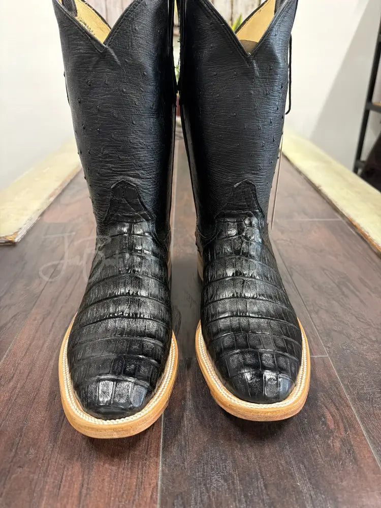 Caiman Belly- Black - 9 1/2 EE - Cowboy boots