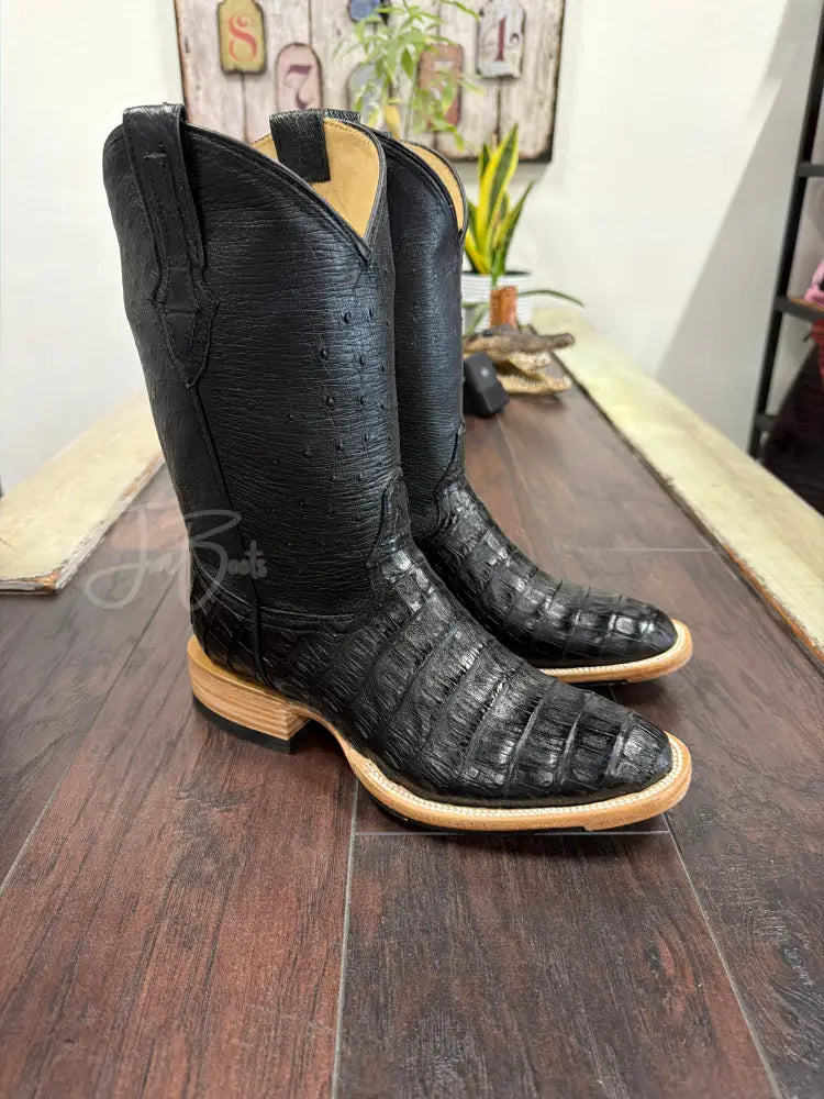 Caiman Belly- Black - 9 1/2 EE - Cowboy boots