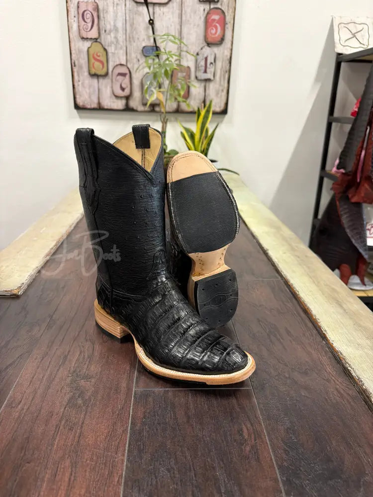 Caiman Belly- Black - 9 1/2 EE - Cowboy boots