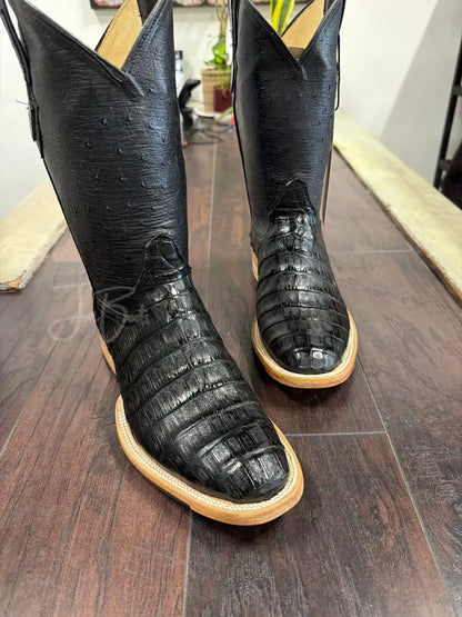 Caiman Belly- Black - 9 1/2 EE - Cowboy boots