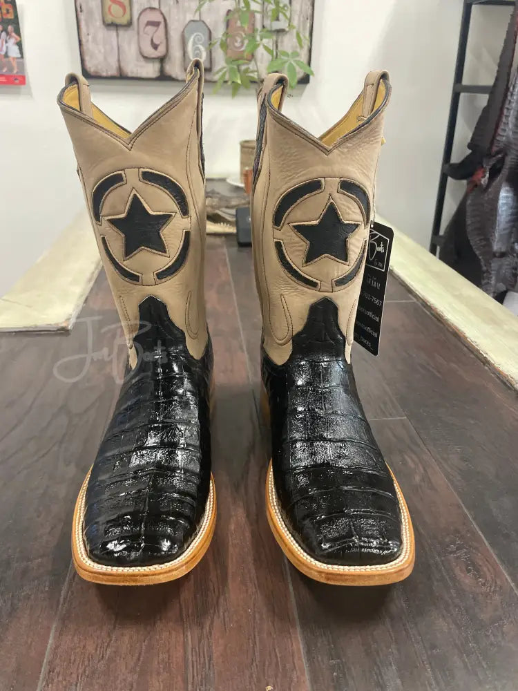 Caiman Belly-Black Justin Toe Cowboy boots