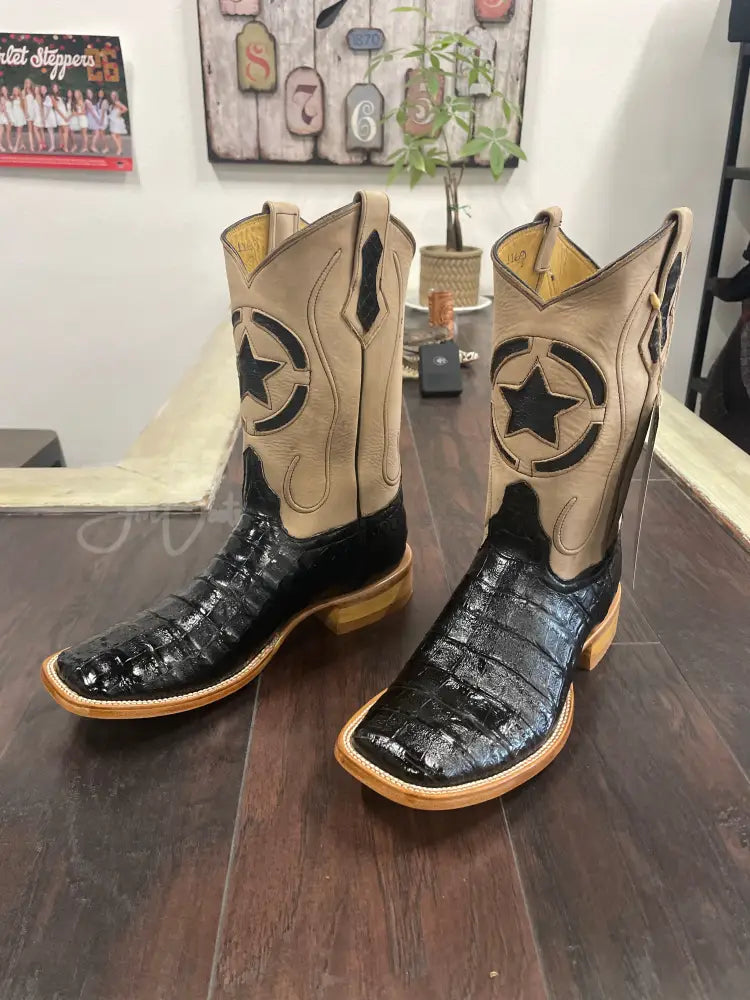 Caiman Belly-Black Justin Toe Cowboy boots