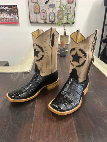 Caiman Belly-Black Justin Toe Cowboy boots