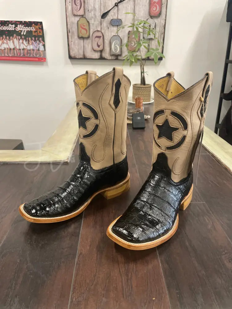 Caiman Belly-Black Justin Toe Cowboy boots