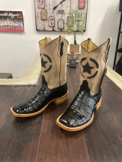 Caiman Belly-Black Justin Toe Cowboy boots