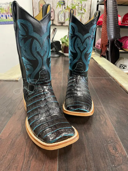 Caiman Belly- Black w Blue undertone - 9 1/2 D - Cowboy boots