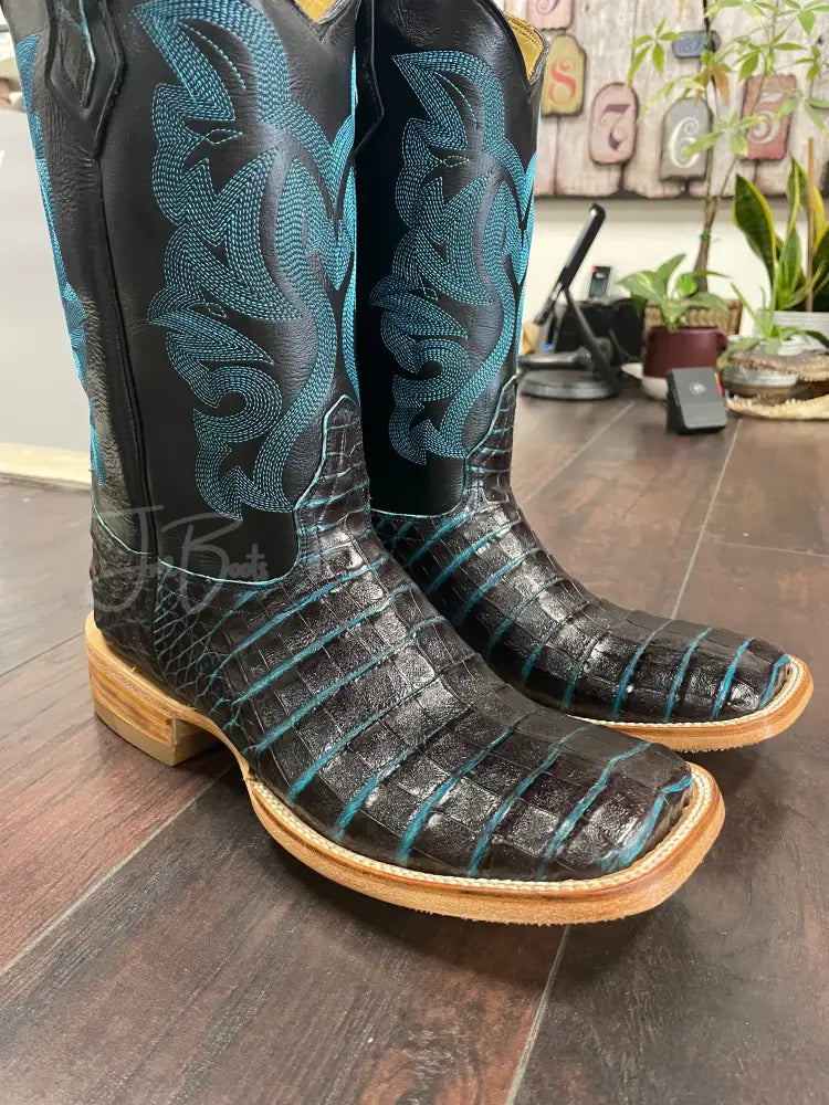 Caiman Belly- Black w Blue undertone - 9 1/2 D - Cowboy boots