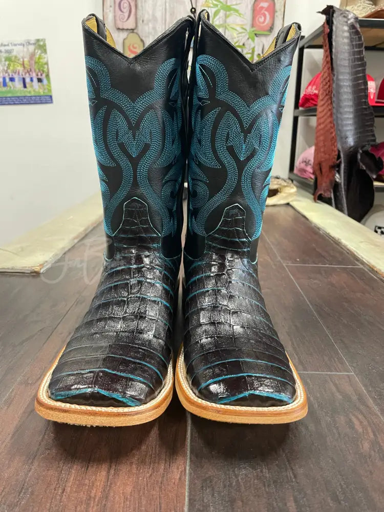 Caiman Belly- Black w Blue undertone - 9 1/2 D - Cowboy boots