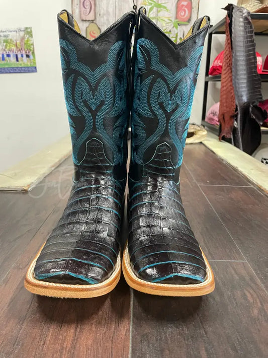 Caiman Belly- Black w Blue undertone - 9 1/2 D - Cowboy boots