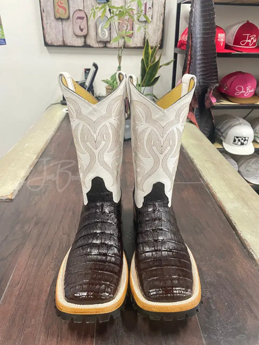 Caiman Belly- Chocolate Brown - 10 1/2 EE - Cowboy boots