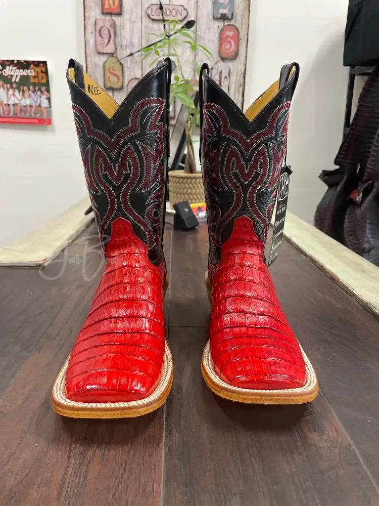 Caiman Belly- Red - 8.5 EE - Cowboy boots
