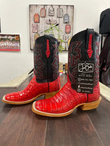Caiman Belly- Red - 8.5 EE - Cowboy boots