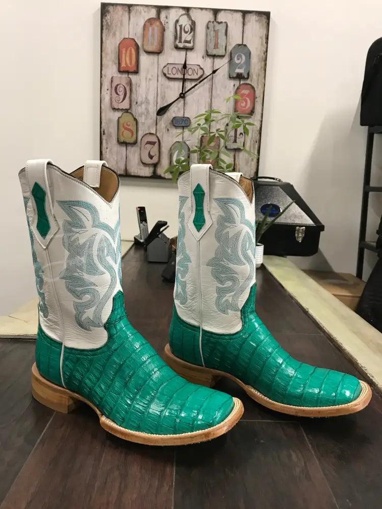 Caiman Belly- Turquoise - 9 EE - Cowboy boots