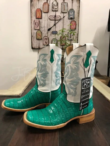 Caiman Belly- Turquoise - 9 EE - Cowboy boots