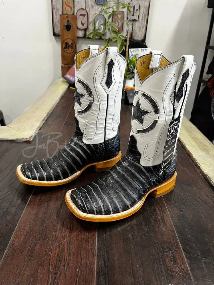 Caiman Belly- Zebra gray Cowboy boots