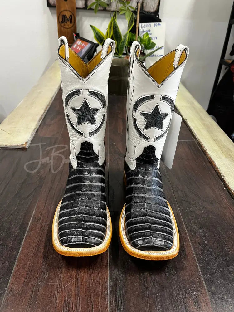 Caiman Belly- Zebra gray Cowboy boots