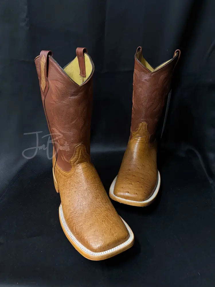 Cognac Ostrich Belly - 10 E - Boots