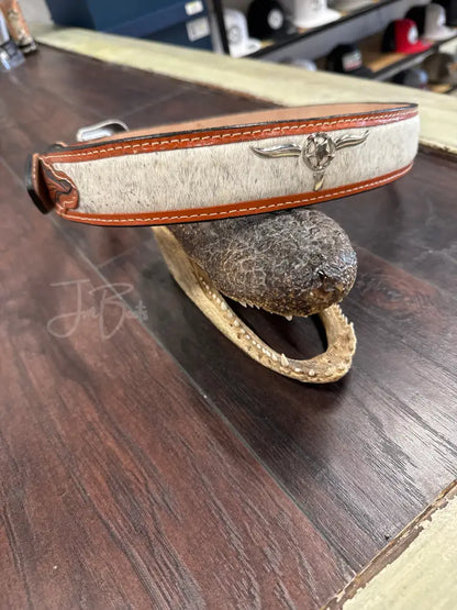 Cowhide belt longhorn Texas star - 36
