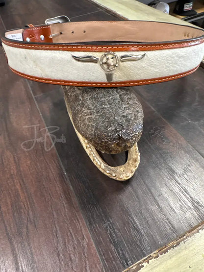 Cowhide belt longhorn Texas star - 38